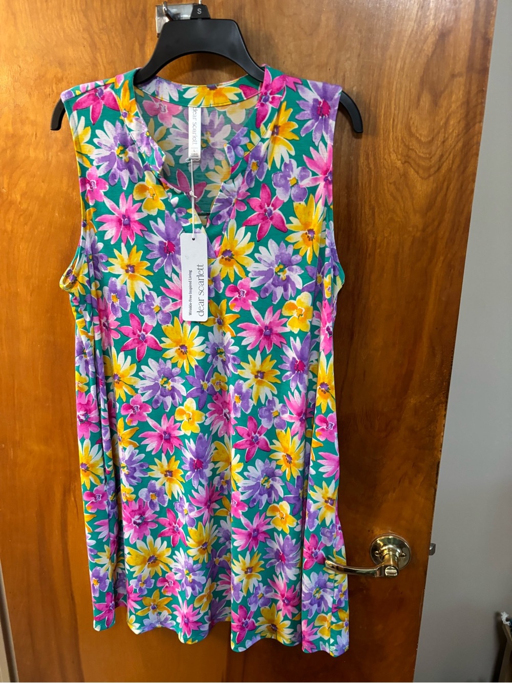 Scarlett Green Floral Sleeveless Casual Dress with Pink, Yellow & Purple Blooms